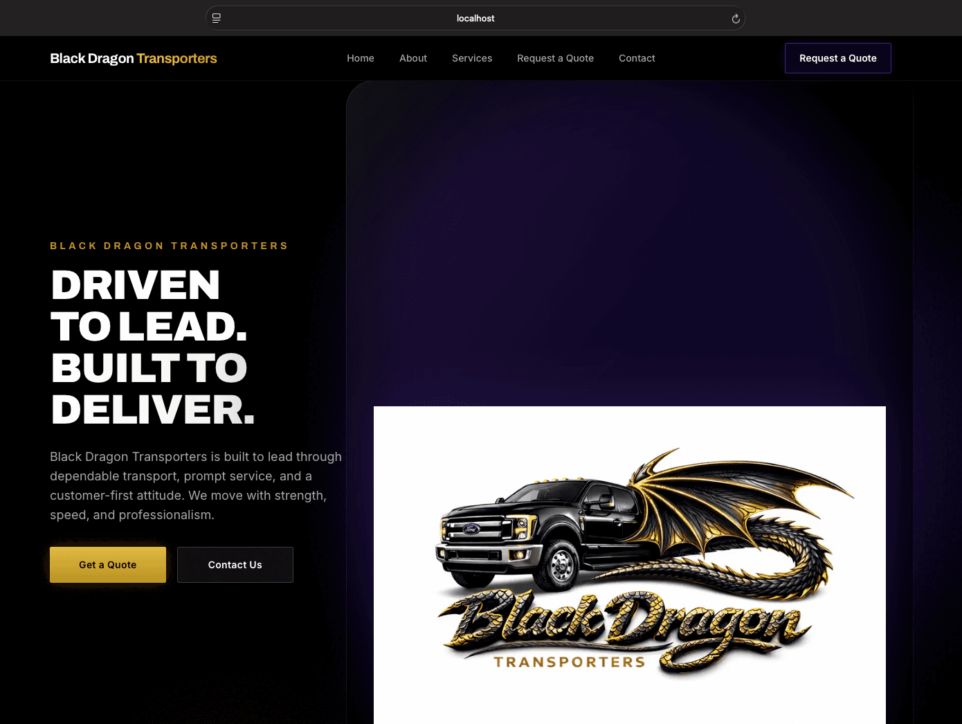 Black Dragon Transporters Website Example — primary page preview