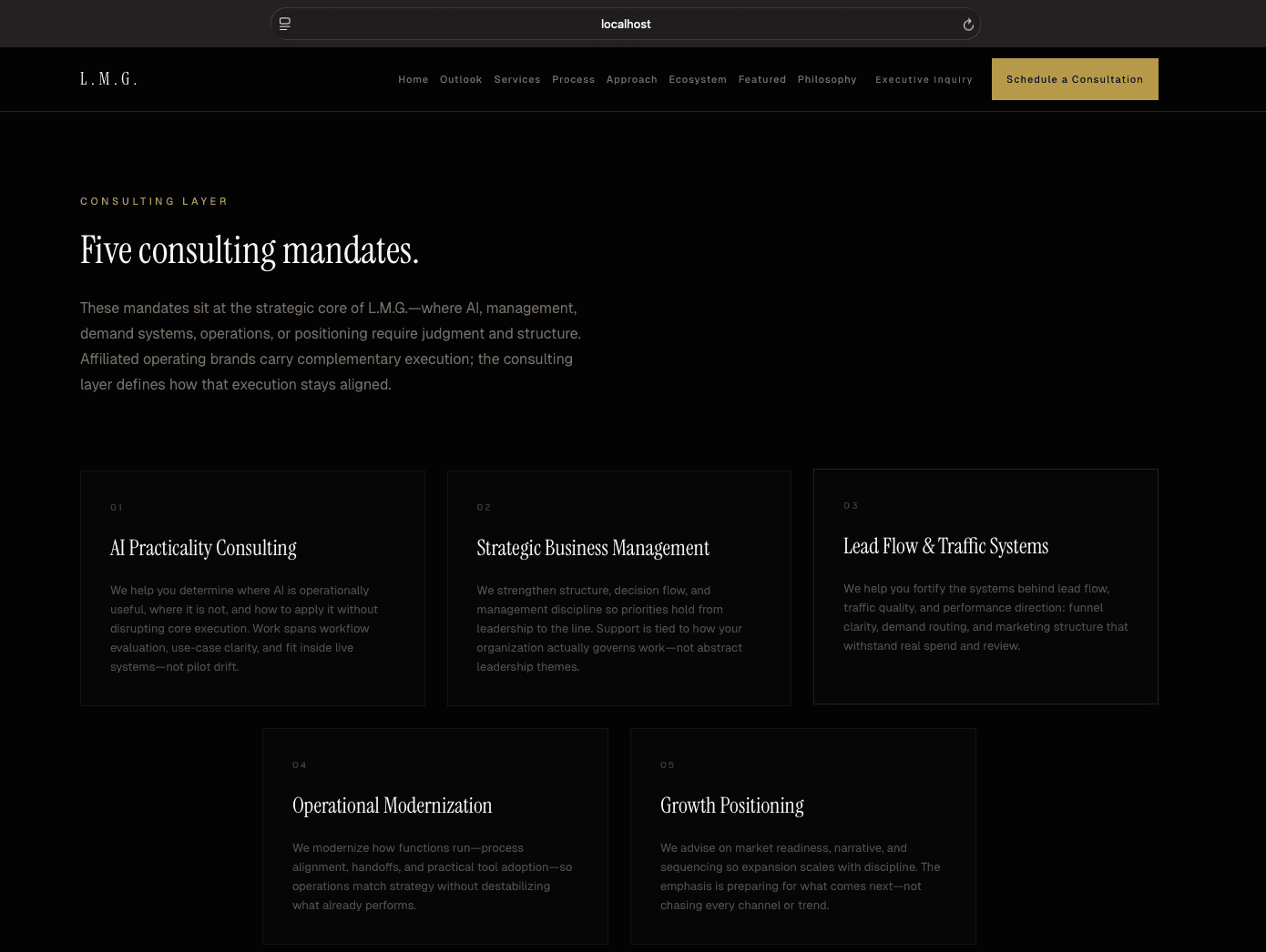 L.M.G. Website Example — supporting view 2